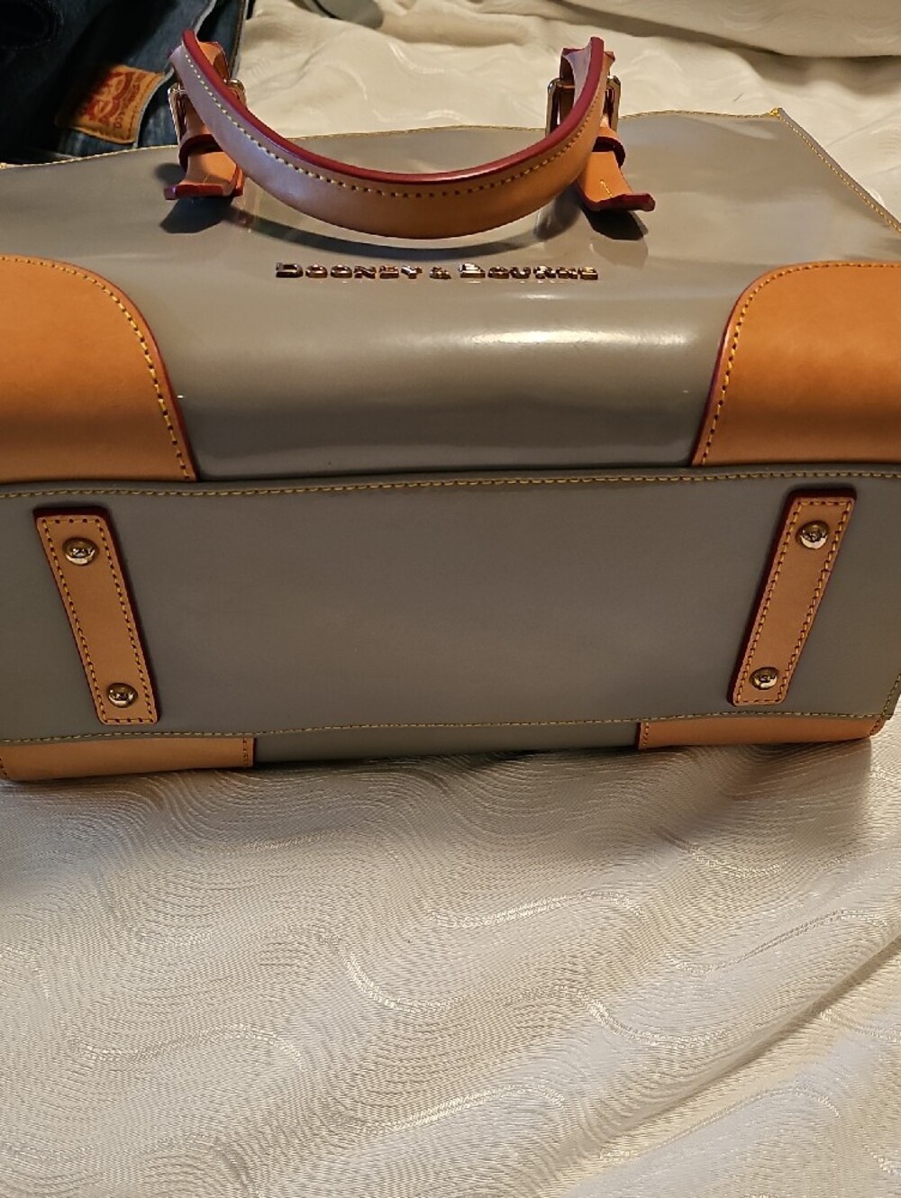 Dooney & Bourke Gray Leather Tote with Tan Trim - Picture 10 of 10